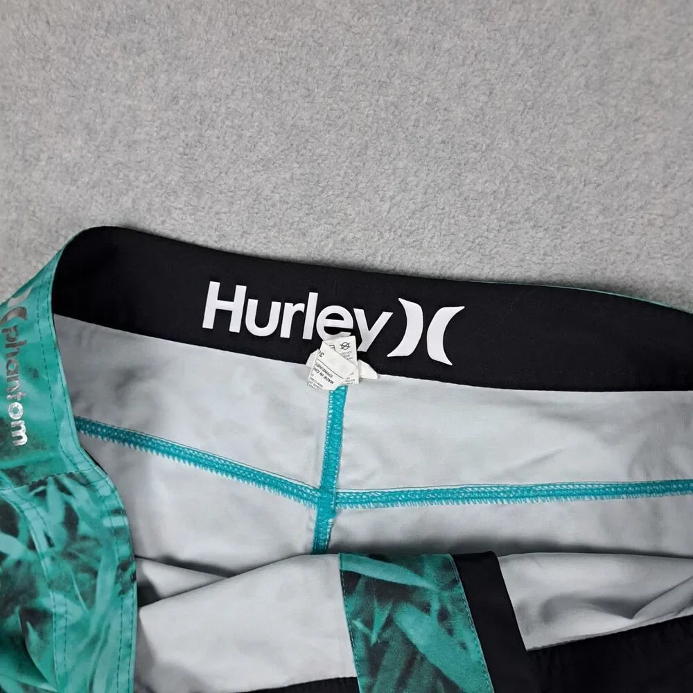 Hurley Phantom Board Shorts Mens 38 Green Black Floral Unlined Beach Summer